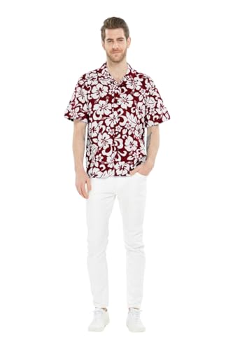Image of Matchable Couple Hawaiian Luau Men Shirt or Women Tank Dress in Classic Vintage Hibiscus