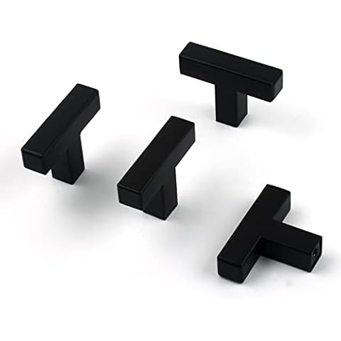 CVIUYO 4 Pack 2inch Black Drawer Handles Black Cabinet Handles Square Cabinet T Bar Handles Stainless Steel Kitchen Door Pulls for Cabinet Wardrobe Handles with Screws Cover