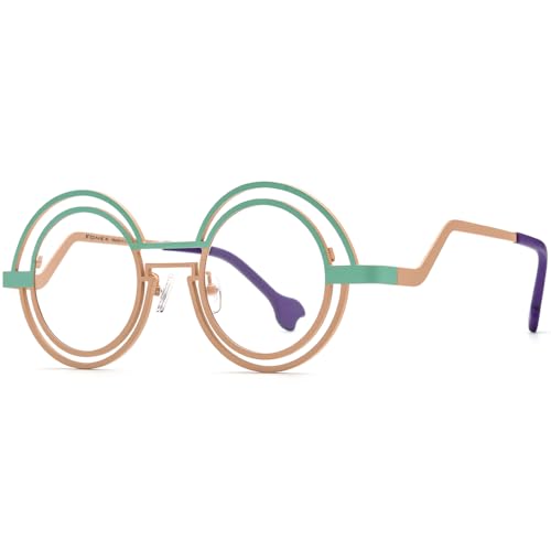 Image of FONEX Colorful Pure Titanium Glasses Frame Women Retro Round Eyeglasses