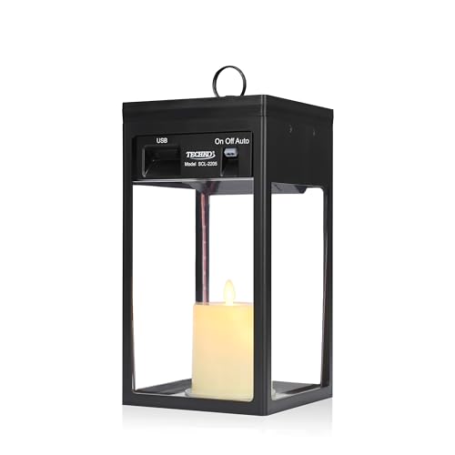 Image of TECHKO Solar Candle Modern Hanging Lantern with Dusk to Dawn Feature - Waterproof LED Flickering Flameless Candle, Decorative Outdoor Garden Lights for Table, Patio, Pathway, Yard