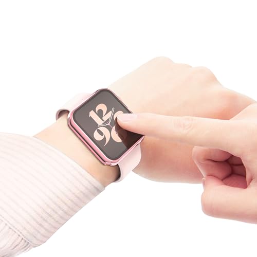 Image of Misxi 2 Pack Hard PC Case with Tempered Glass Screen Protector Compatible with Apple Watch SE 3 (2025) SE 2 SE Series 6 Series 5 Series 4 44mm, 1 Rose Pink + 1 Transparent