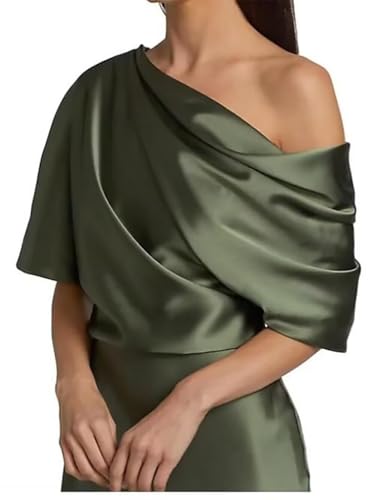 UZN One Shoulder Satin Mother of The Bride Dresses 2025 Long Formal Wedding Party Gown with Sleeves4
