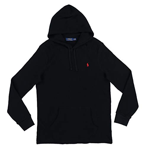 POLO RALPH LAUREN Mens Waffle Hooded T-Shirt Long Sleeve, Black, Large