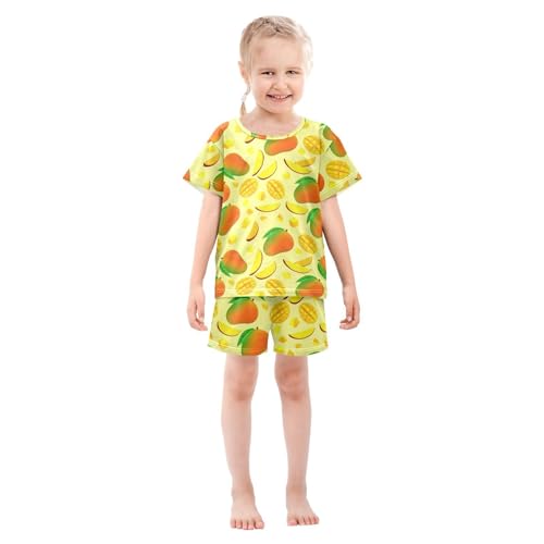 Mango Fruit Yellow Pajama Set Short Sleeve Sleepwear Soft Pajamas Shorts Sets Cotton PJS 5Y3