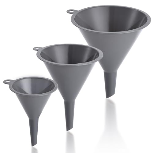 Babelshar Plastic Kitchen Funnel Set of 3, Durable Round Food Grade Cooking Funnels for Kitchen Use Filling Bottles, Multifunctional Small Medium and Large Sizes for Canning, Lab or Car Oil Use