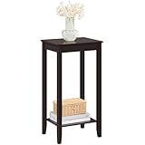 Topeakmart 2-Tier Tall End Table with Storage Shelf and Solid Wood Legs, Sofa Side Table Telephone Table for Living Room/Couch/Hallway/Small Spaces, D12xW15xH29 Inches, Dark Coffee