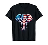 American Flag Elephant 4th of July Patriotic Elephant Face T-Shirt