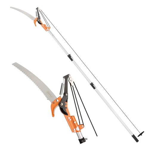 VonHaus Telescopic Tree Pruner & Lopper 2 in 1 Long Reach 3.3m Cutter Retractable & Extendable Pole Saw for Branches Lightweight Aluminium Pole Steel Blade