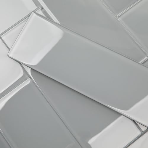 Lovdeco Grey Glass Subway Tile, Glass for Bathroom Kitchen Shower