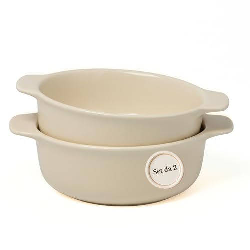 Wald - Cacerola individual de cerámica de 15 cm de diámetro, juego de 2 piezas, olla para horno, bandeja pequeña, bandeja para horno y plato individual para cocina, mesa y servicio (blanco leche)