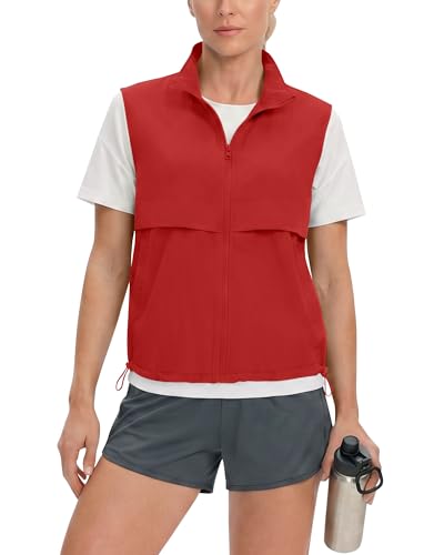 Locachy Women'S Lightweight Running Vest Stand Collar Zip Up Summer Waistcoat Sleeveless Jacket For Golf Hiking Travel Red L