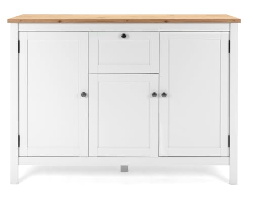 Furn.Design Kommode in weiß und Eiche Artisan, Sideboard Landhaus-Stil, Anrichte 120 x 90 cm für Wohnzimmer und Esszimmer, Vestland (120 cm)