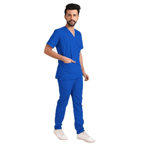 Image of TrendyUniform Unisex Regular Fit Polyester Cotton Scrub Suit for Componder| V-Neck Top and Drawstring Pant |Half Sleeves Hospital Uniform for Doctors, Nurses and Dentist, OT