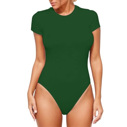 Image of Generisch Women's Sleeveless V-Neck Jumpsuit Slim Fit Stretchy Bodysuit with Back Zipper for Casual Outings, Green, M