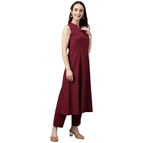 Image of FIORRA Women's Maroon Rayon A-line Kurta with Pant