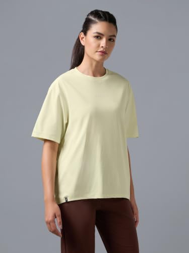 Image of TECHNOSPORT Women's Printed Boxy Fit Round Neck T-Shirt COTFLEX Half Sleeve Slip On Polyester for Gym Yoga Workout UPF50+ Anti Odour