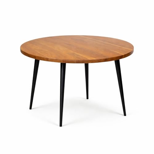 Image of Solid Mango Wooden Round 4 Seater Dining Table for Living Room, Dining Room, Hotel & Home, Brown Finish, Only Dinning Table (90 x 90 x 76 Centimeters) (Only Dining Table)