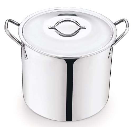 8-Qt Stainless Steel Stock Pot with Lid – Heavy Duty Induction Cooktop Compatible, Large Soup Pot for Steaming, Boiling & Canning, Stay-Cool Handles, Hand Wash Recommended