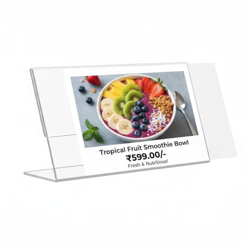 Image of L-Shape Acrylic Price Tag Holder, 3*2 Inches, Pack of 10, Table Display stand & Name Card Holder for Bakery Counters, Buffets, Shops, Restaurants, and Supermarkets (L-Shape 3*2)