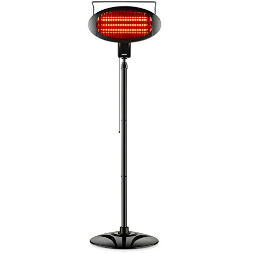 Electric Outdoor Heater, Vertical Halogen Patio Heater with Pull Line Switch, Indoor/Outdoor Heater with 3 Power Levels, Waterproof