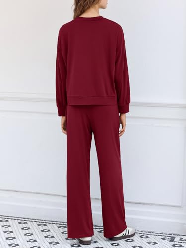 Yousify Women's 2 Piece Lounge Sets Casual Long Sleeve Tops Wide Leg Pants Loose Tracksuit Fall Travel Outfits4
