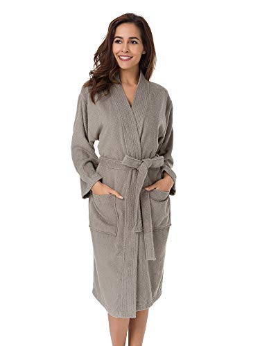 SIORO Womens Bathrobes Towel Cotton Shower Robe Terry Cloth Kimono Long Bath Robes Soft Warm Fuzzy Loungewear Long Sleeve Sleepwear, Falcon Gray X-Large