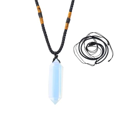 Runyangshi Opal Healing Crystal Pendants, Double Pointed Crystal Quartz Necklace 6 Faceted Chakra Crystal Wand Stone