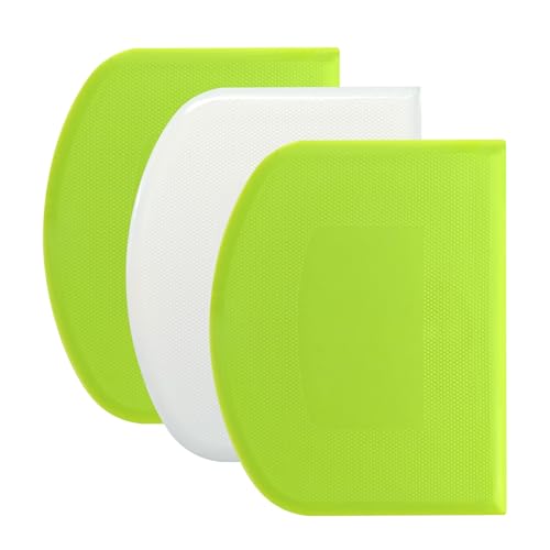 3-Piece Dough Scraper Set 4.7x3.7 Inch Flexible Plastic Bowl and Bench Scrapers with Sharp Edges & Anti-Slip Grip for Baking Pastry & Bread Making