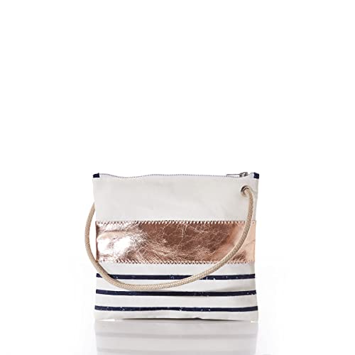 Sea Bags Recycled Sail Cloth Rose Gold-on-Navy Mariner Stripe Slim Crossbody Bag Crossbody Bags for Women Travel Purse2
