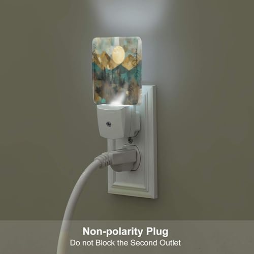 Image of Mountain Sun Trees Landscape LED Plug-in Night Lamp 2 Piece Set, Auto Sensor Emergency Painting Colorful Nightlights Set of 2 for Dawn Bedroom Bathroom Night