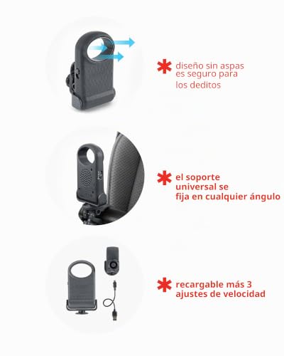 Miniatura 3 de Skip Hop Ventilador Portátil Sin Aspas Para Cochecito, Ajustable 3 Velocidades, Stroll Connect, Gris