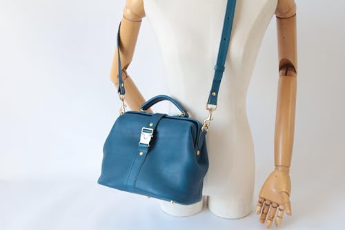 Image of Handmade Leather Doctor Bag for Women, Vintage Frame Satchel, Large Capacity Work Handbag, Soft Genuine Leather Shoulder Tote