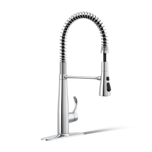 Image of KOHLER 22033-CP Simplice Semi Professional Kitchen Sink Faucet, Pre-Rinse Kitchen & Commercial Faucet, Three Function Sprayhead, Polished Chrome