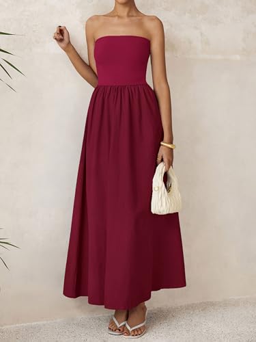 Image of PRETTYGARDEN Women 2026 Summer Elegant Strapless Maxi Dress Tube Top Dress A Line Flowy Long Wedding Party Cocktail Dresses