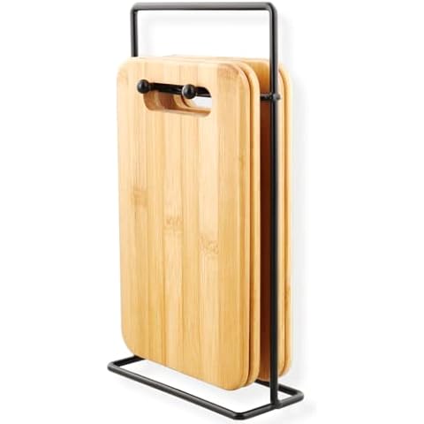 ANTEVIA Set of 4 Wooden Chopping Boards 14 x 22 cm with Metal Storage Stand | Over 10 Models | Kitchen Tapas Accessories (Ubi) Cover