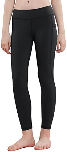 Willit Girls Leggings Athletic Youth Kid's Dance Running Yoga Leggings Pants Active Compression Tights with Pockets Black S