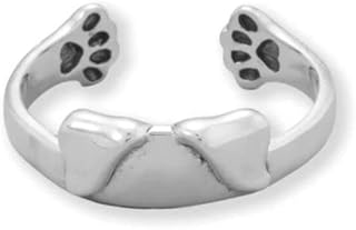 Dog Ear and Paw Wrap Ring Sterling Silver, Small Fits Sizes 4-6