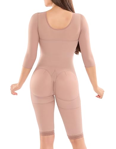 0710 Fajas Colombianas Moldeadoras with Sleeves & Bra, Tummy Control Shapewear in Powernet, Knee-Length, 3-Row Hooks2