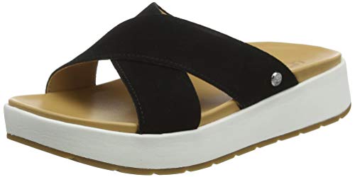 UGG Kari Metallic Flache Sandalen für Damen, schwarze Velourslederoptik,...