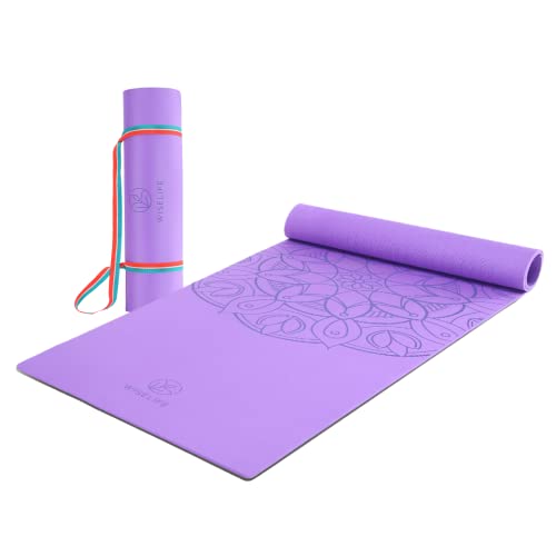 Image of WiseLife Printed Purple Yoga Mat + Sleek Yoga Strap for Men and Women (6mm Extra Thick Extra Long Extra Wide Exercise Floor mat for Gym, Workout, Home Fitness, Yoga and Pilates