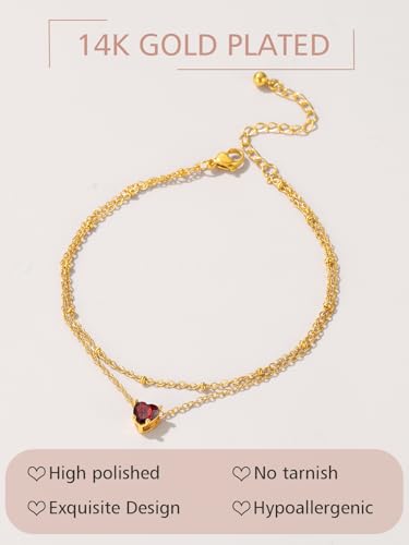 FindChic Bling Heart Birthstone Anklets Layered Beaded Ankle Bracelets for Women Gold/Black/Silver 12 Month Gem Colors Foot Chain Summer Jewelry for Girls, with Gift Box - Image 5