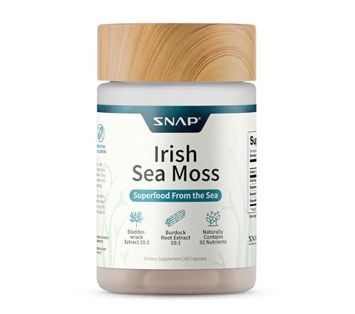 Irish Sea Moss Capsules w/Bladderwrack, Burdock Root & Iodine Energy Support - Seamoss Supplement to Elevate Mood, Strengthen Immunity & Digestion, Renew Skin Tone - Seamoss Pills (60 Capsules)
