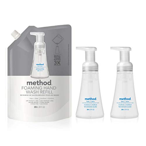 Method Foaming Hand Soap Bundle with Two 10 oz. Dispensers & One 28 oz. Refill | Naturally Derived Hand Soap (Free + Clear)