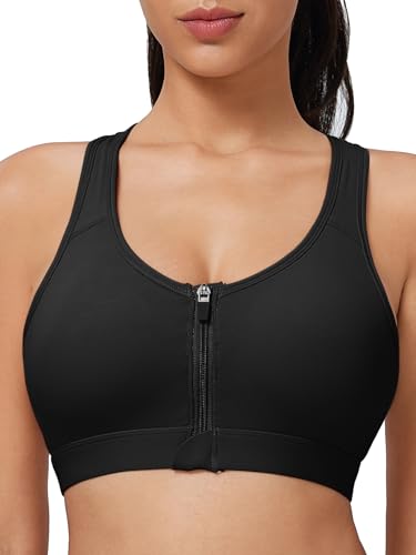 Zip Front Closure High Impact Sports Bra for Women Post Surgery Racerback Sports Bra High Support Workout Running Bras2
