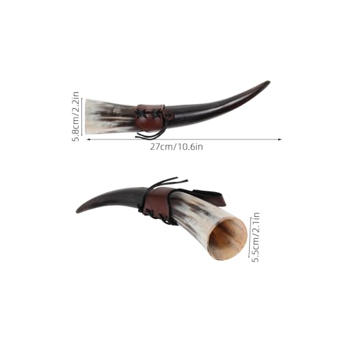 Corne de bœuf artisanale Gatuida avec support cuir, objet unique 22-32 cm - 2