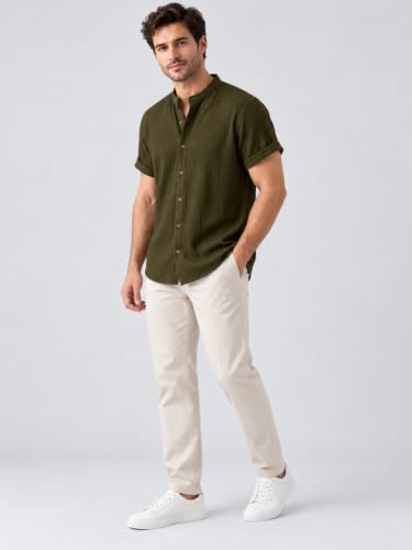 Image of Leriya Fashion Casual Shirt for Man | Short Sleeve Button Closure Shirts with Mandarin Collar | Premium Poly Lycra Blend Textured Shirt for Everyday Outfit for Office,College,Travel