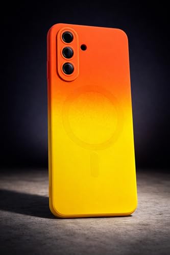 Image of amazon basics Gradient Mag-Safe Case for Samsung Galaxy A17 / M17 / F17 5G | Soft Silicone Shockproof Cover with Camera Protection | Slim Lightweight Design | Smooth Touch & Durable - Orange & Yellow