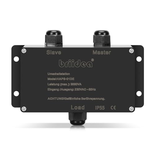 HAPS-01DE-B Umschaltstation für Netzvorrangschaltung briidea Netzvorrangschaltung Wohnmobil 16A 230V Umschaltstation 16A für Camping Landstrom Wechselrichter KFZ Boot Outdoor Solar Schwarz