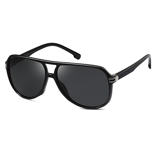 Aviator Sunglasses For Men Double Bridge Plastic Frame Polarzied Lens For Driving