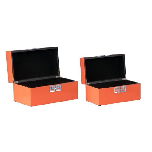 Lot de 2 boîtes décoratives géométriques en métal orange 27,9 cm